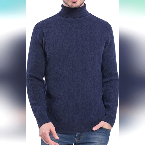 Navy Turtleneck Sweater Casual Knitted Pullover Sweaters Navy Men's SMALL - Picture 1 of 13